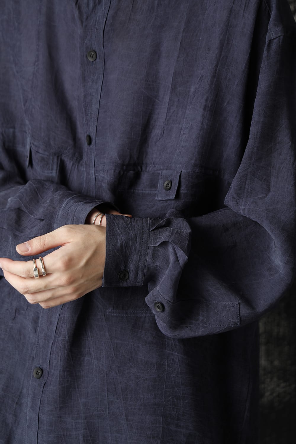 Cupro Salt shrink Stand Collar Blouse