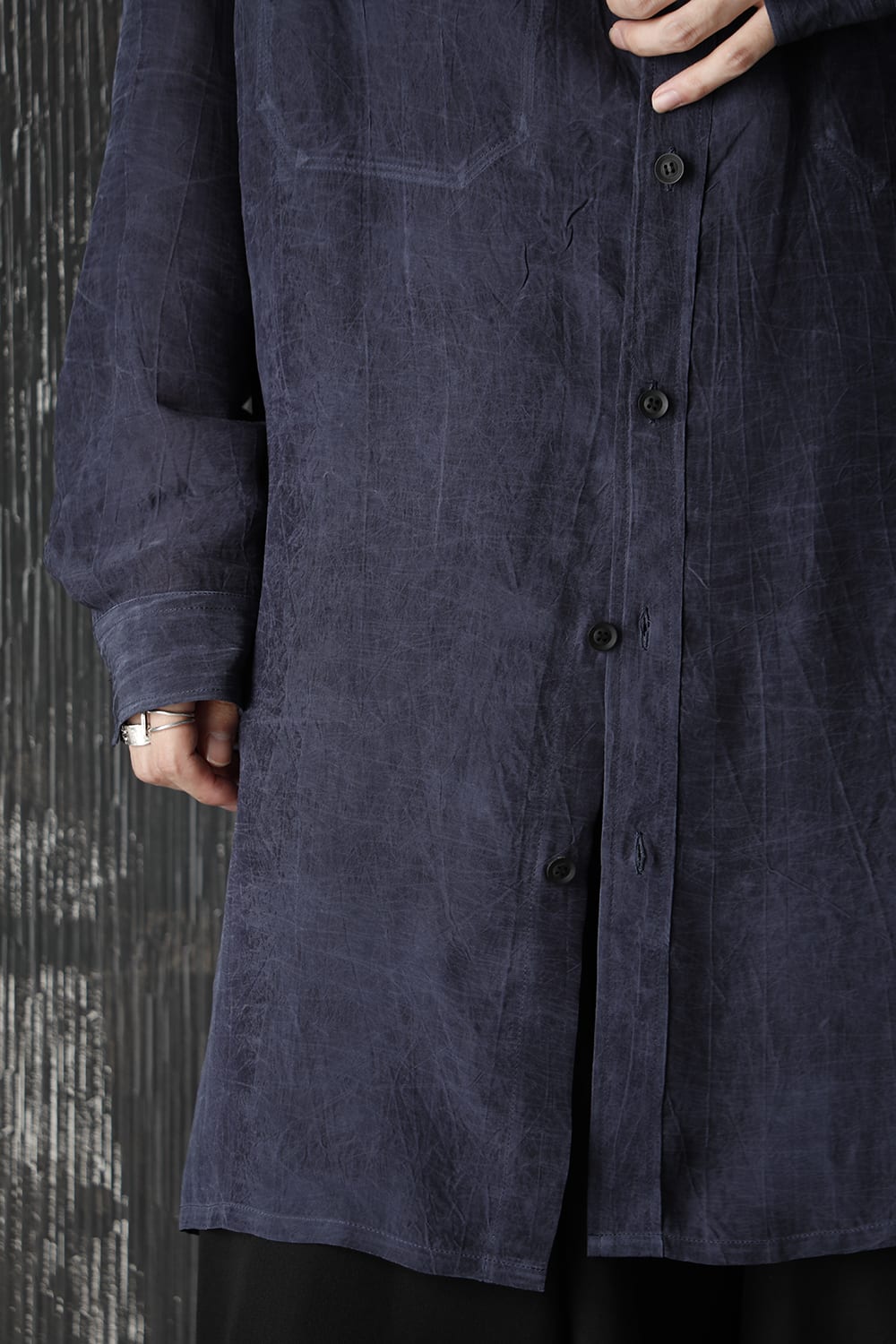 Cupro Salt shrink Stand Collar Blouse