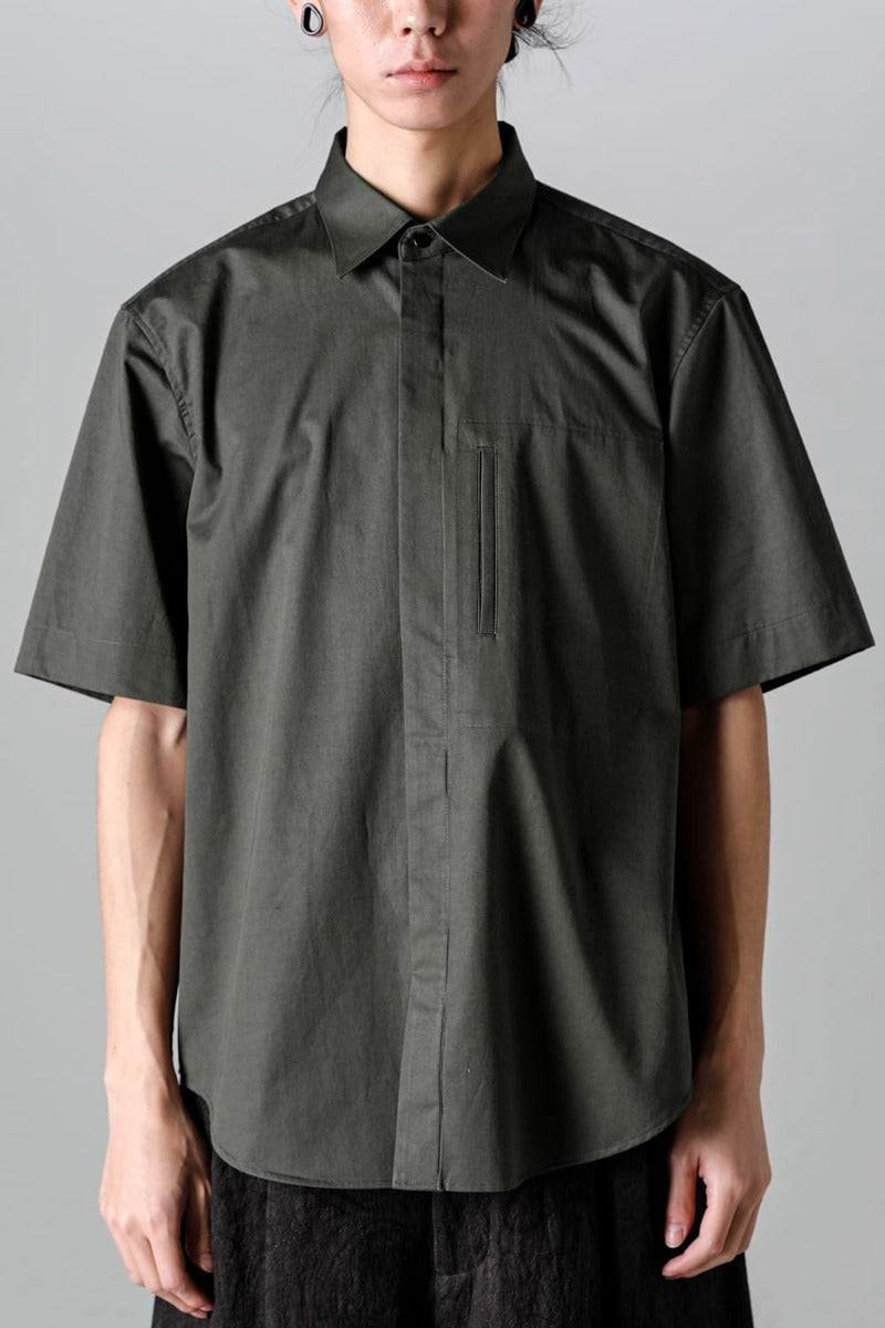 Fly Front Short-Sleeved Shirt Olive Charcoal