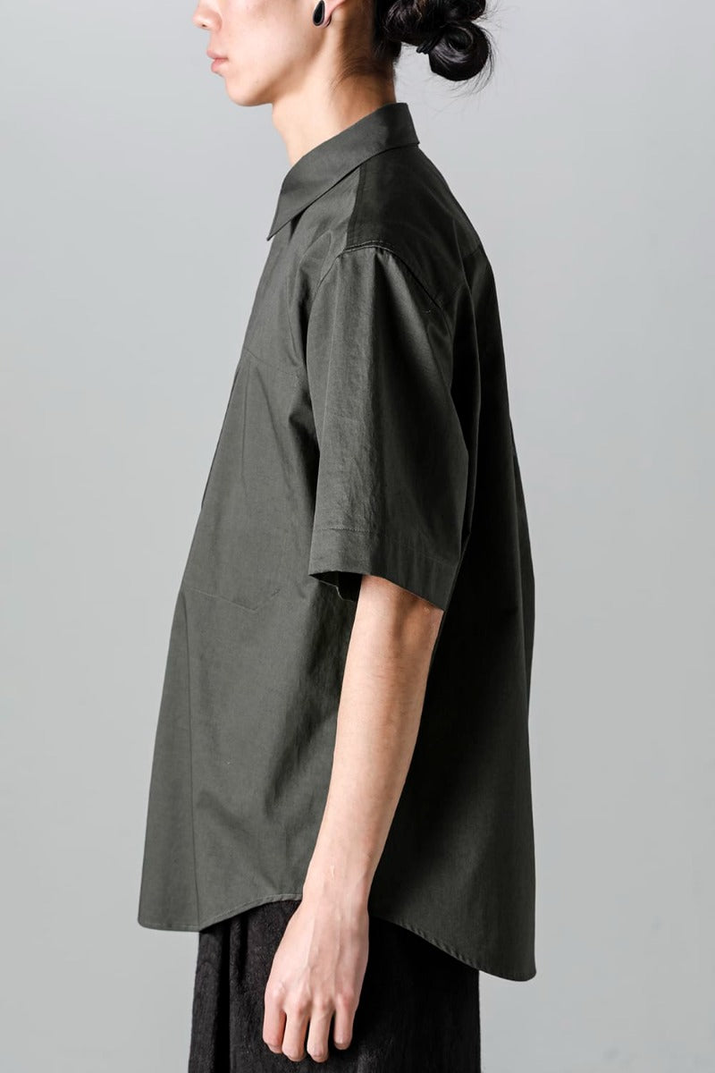 Fly Front Short-Sleeved Shirt Olive Charcoal