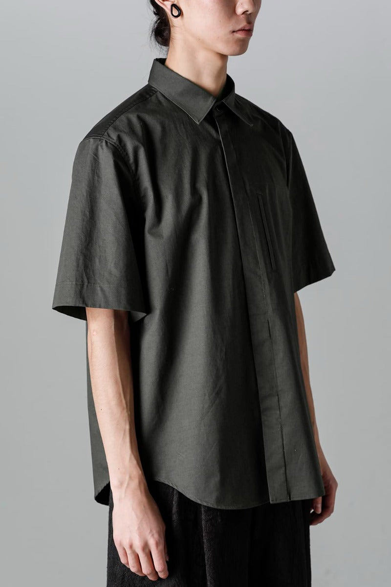 Fly Front Short-Sleeved Shirt Olive Charcoal
