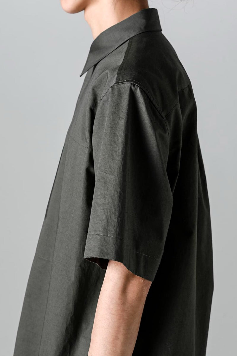 Fly Front Short-Sleeved Shirt Olive Charcoal