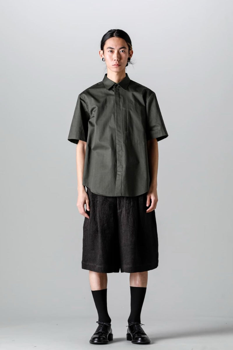 Fly Front Short-Sleeved Shirt Olive Charcoal