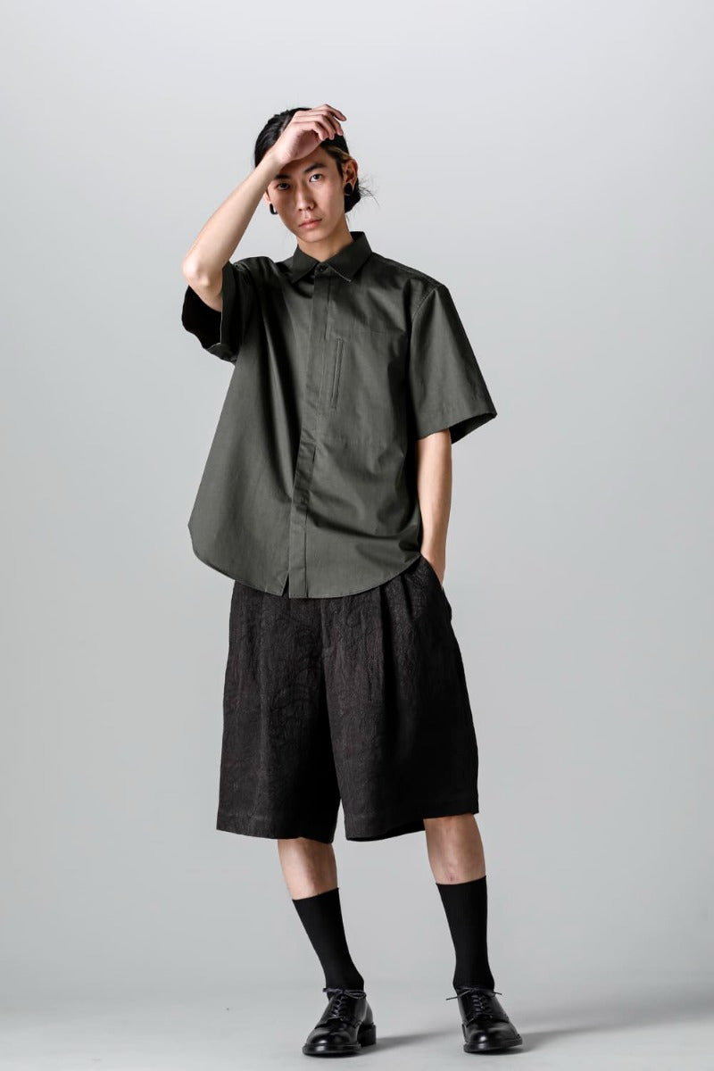 Fly Front Short-Sleeved Shirt Olive Charcoal