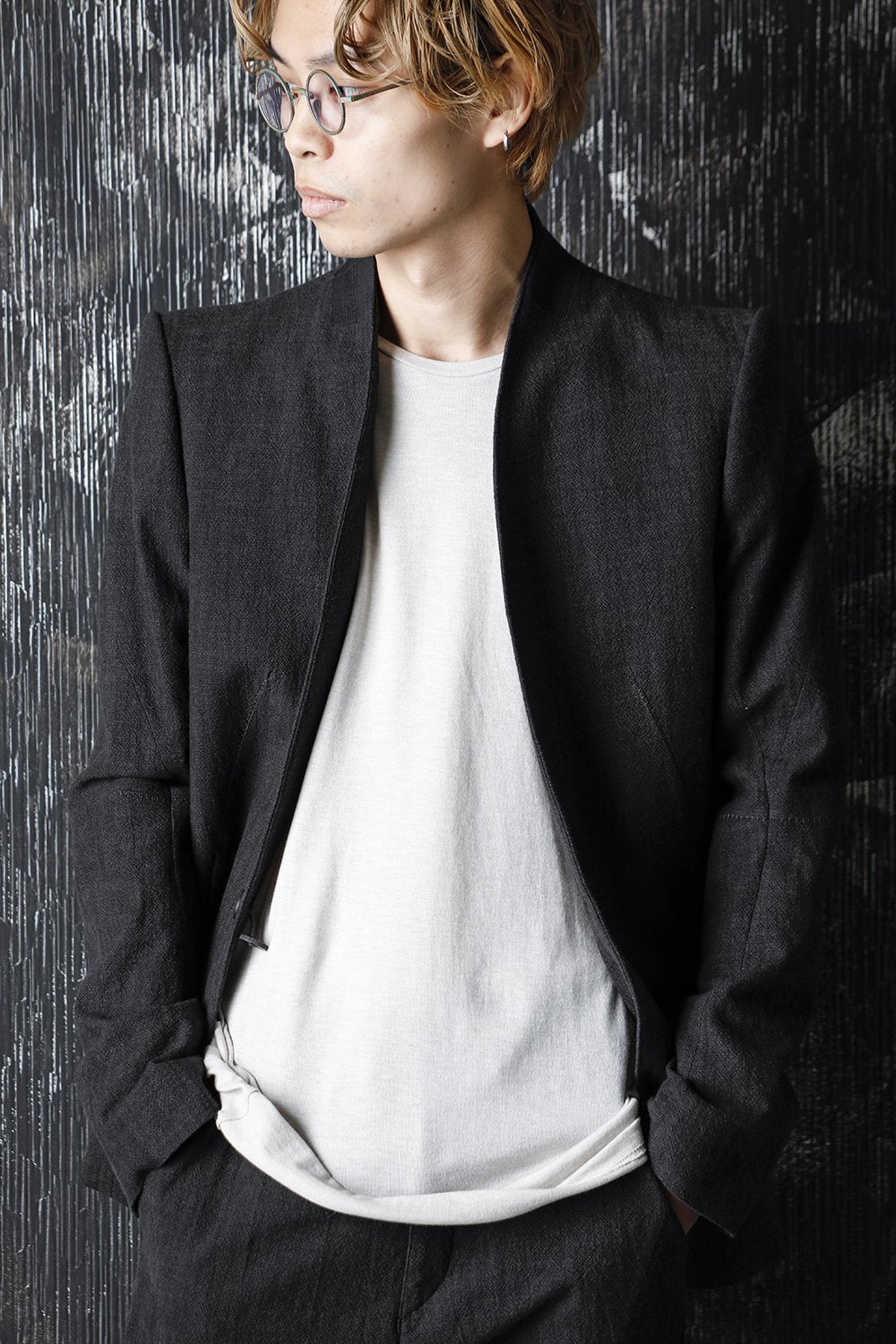 No Lapel Tailored Jacket Black