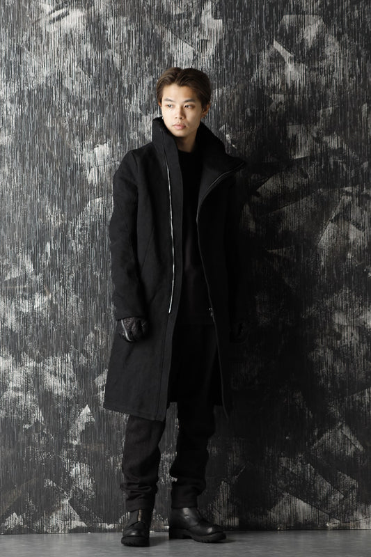 Jute Cotton Military twill High neck coat Black