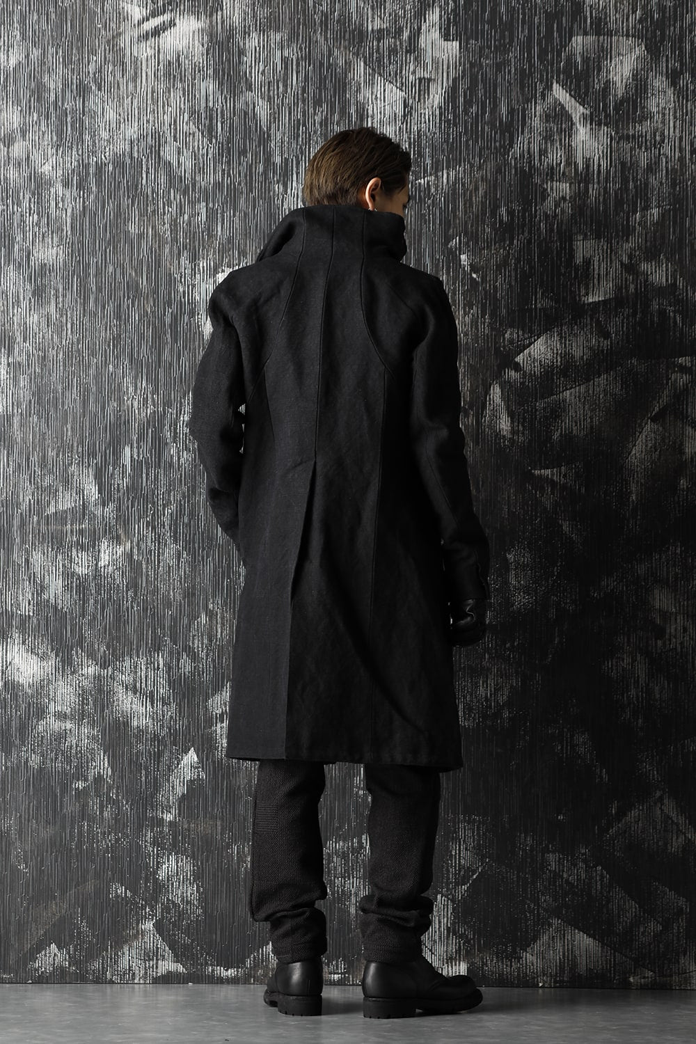 Jute Cotton Military twill High neck coat Black