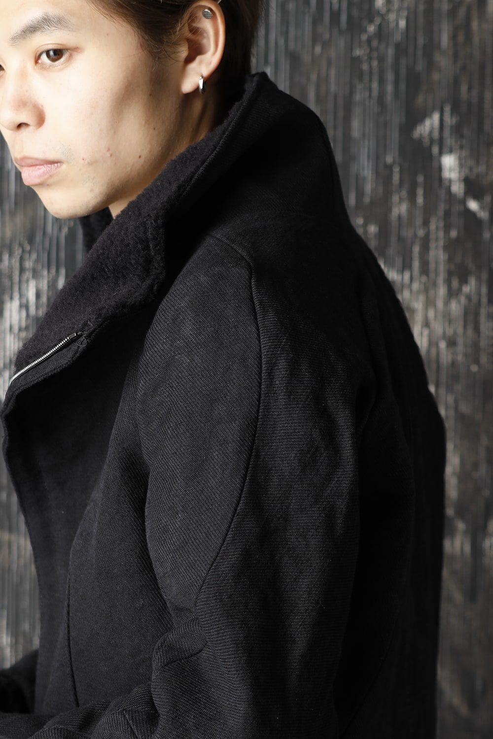 Jute Cotton Military twill High neck coat Black