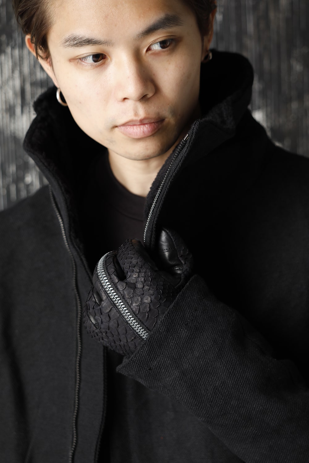 Python×Horse leather Zip gloves