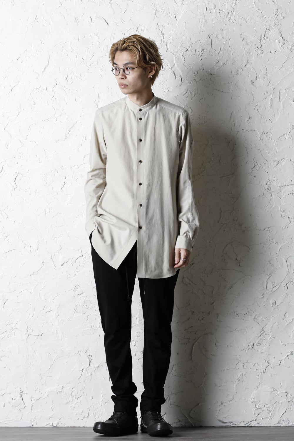 Shirt silk/cotton broad sandblast finish Light Beige