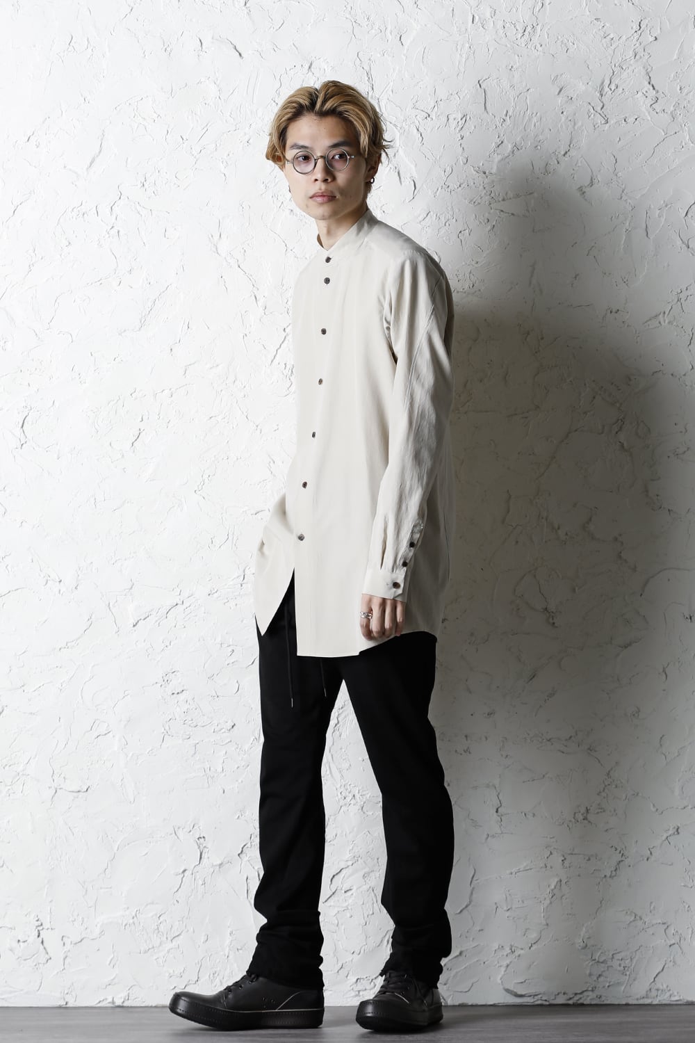 Shirt silk/cotton broad sandblast finish Light Beige