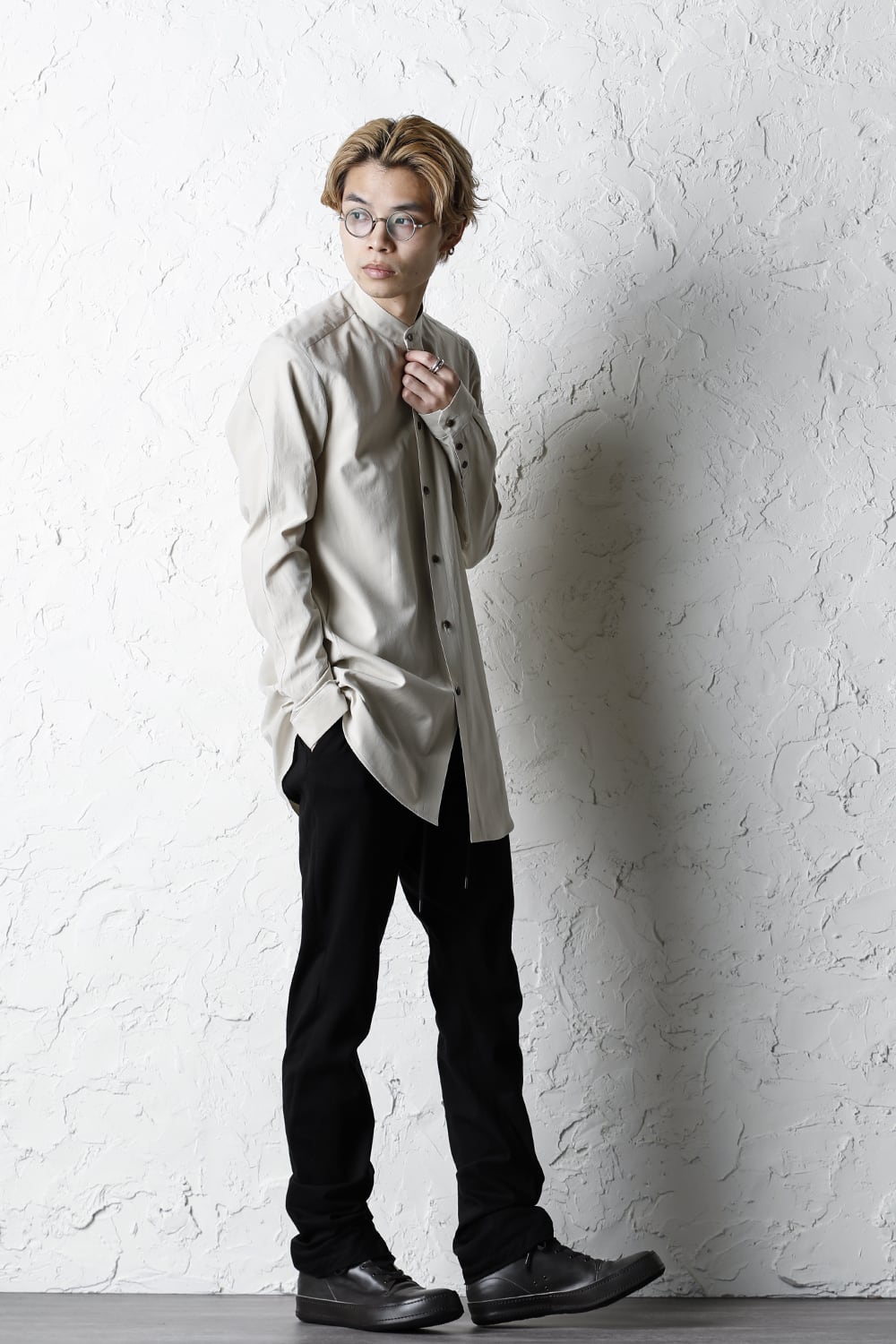 Shirt silk/cotton broad sandblast finish Light Beige