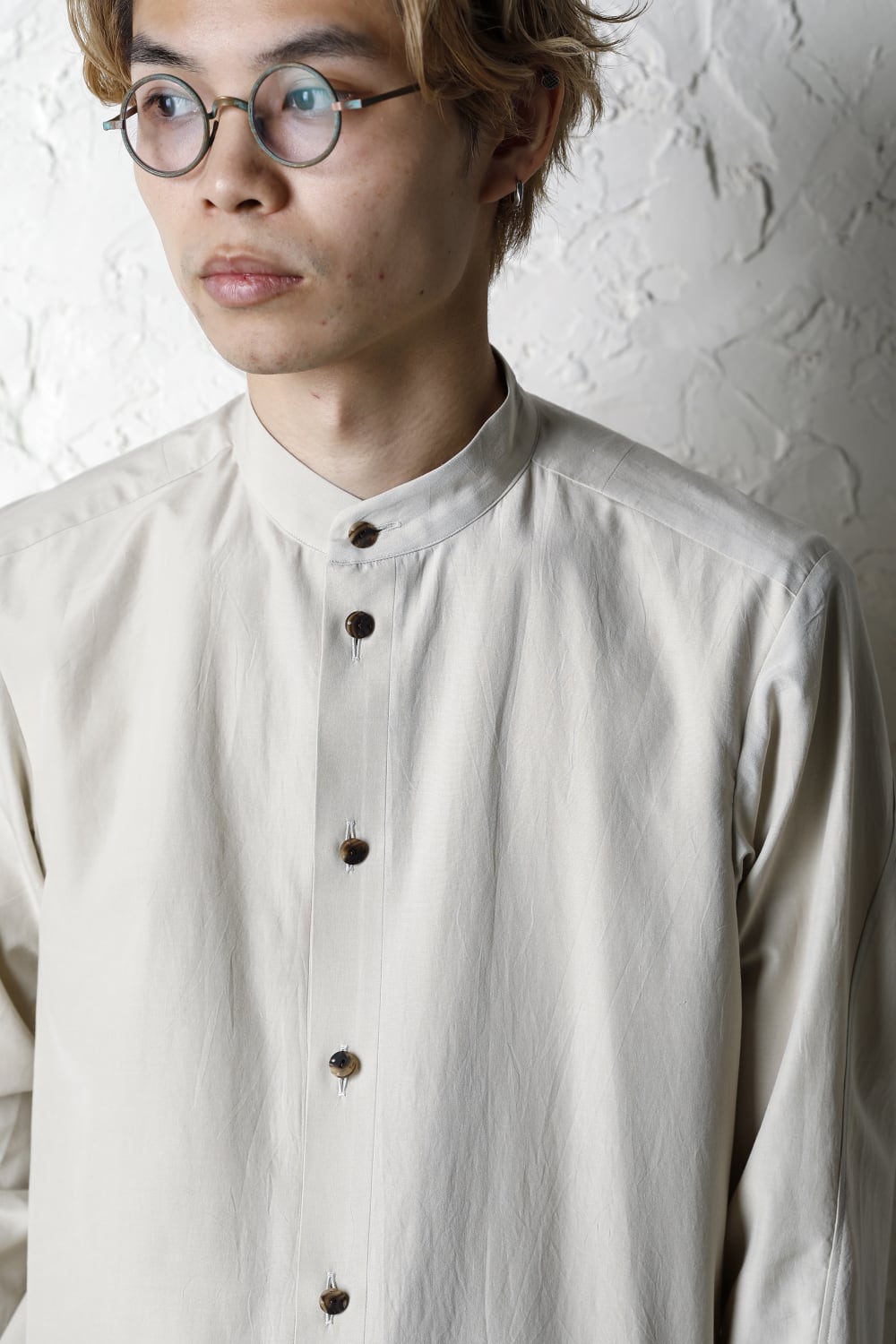 Shirt silk/cotton broad sandblast finish Light Beige