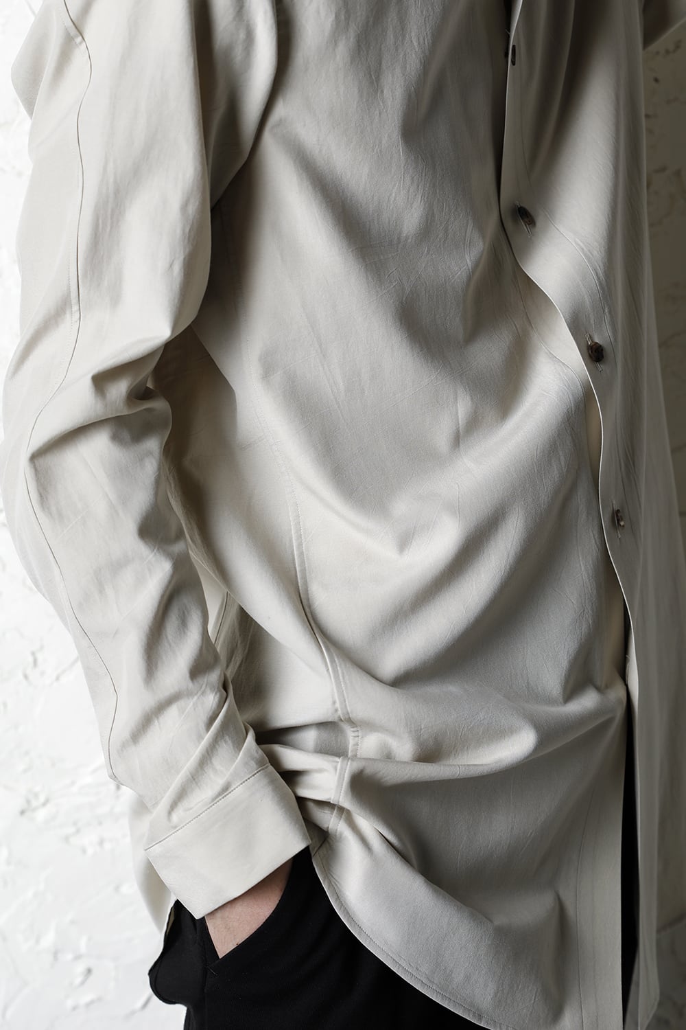 Shirt silk/cotton broad sandblast finish Light Beige