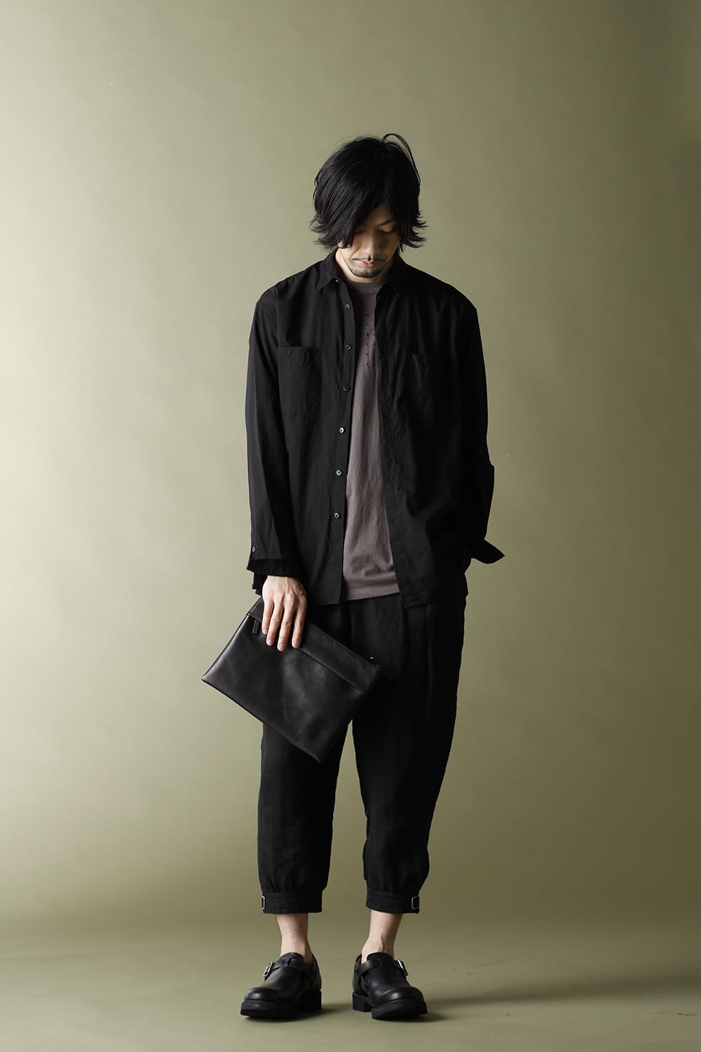 Leather shoulder bag 'grande poche' sacoche