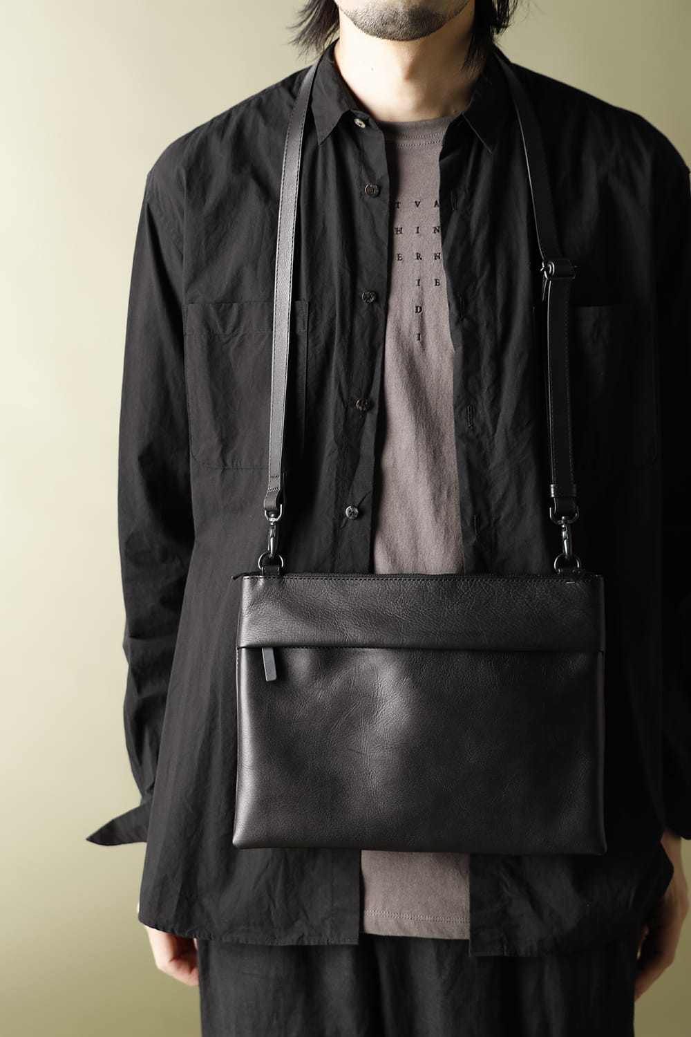 Leather shoulder bag 'grande poche' sacoche