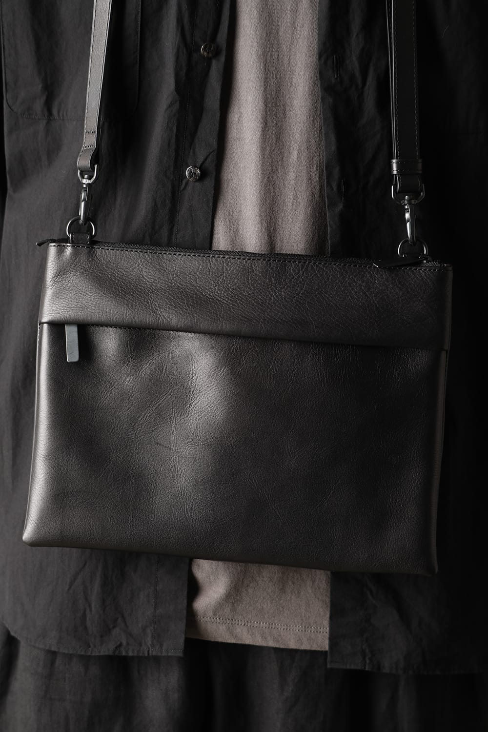 Leather shoulder bag 'grande poche' sacoche