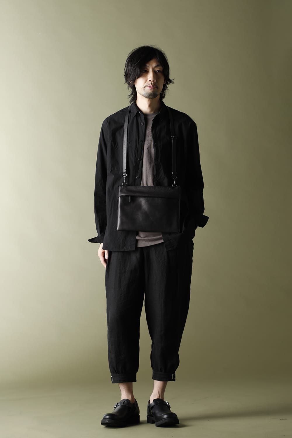 Leather shoulder bag 'grande poche' sacoche