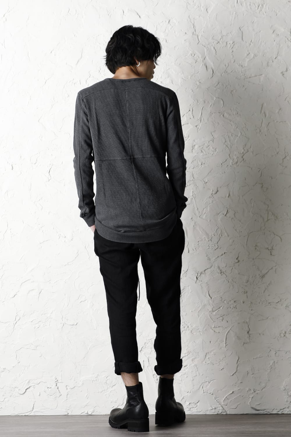 Sumi-dyed Japanese paper mixed Waffle Long Sleeve T-Shirt