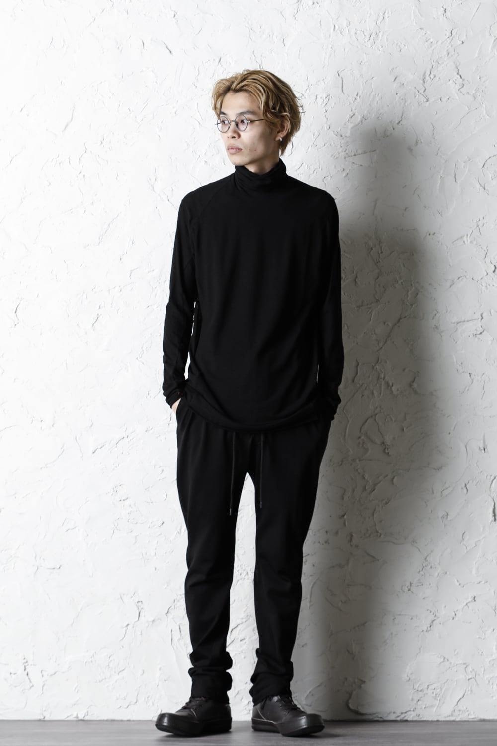 High neck long sleeve light jersey Black