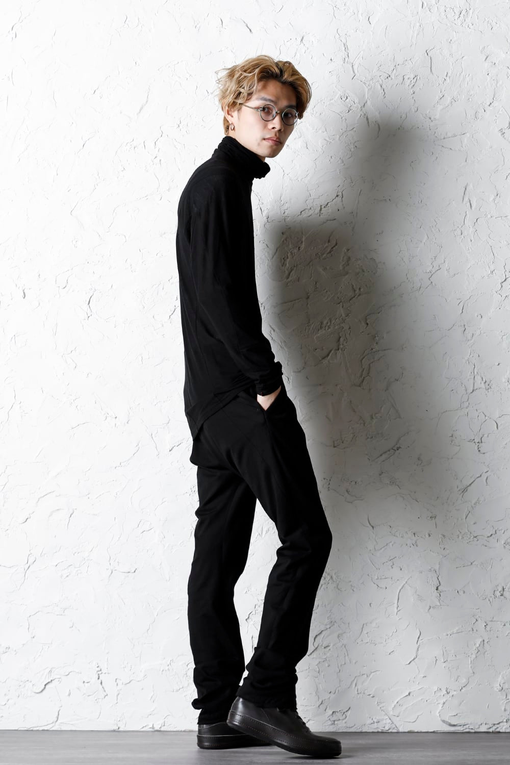 High neck long sleeve light jersey Black