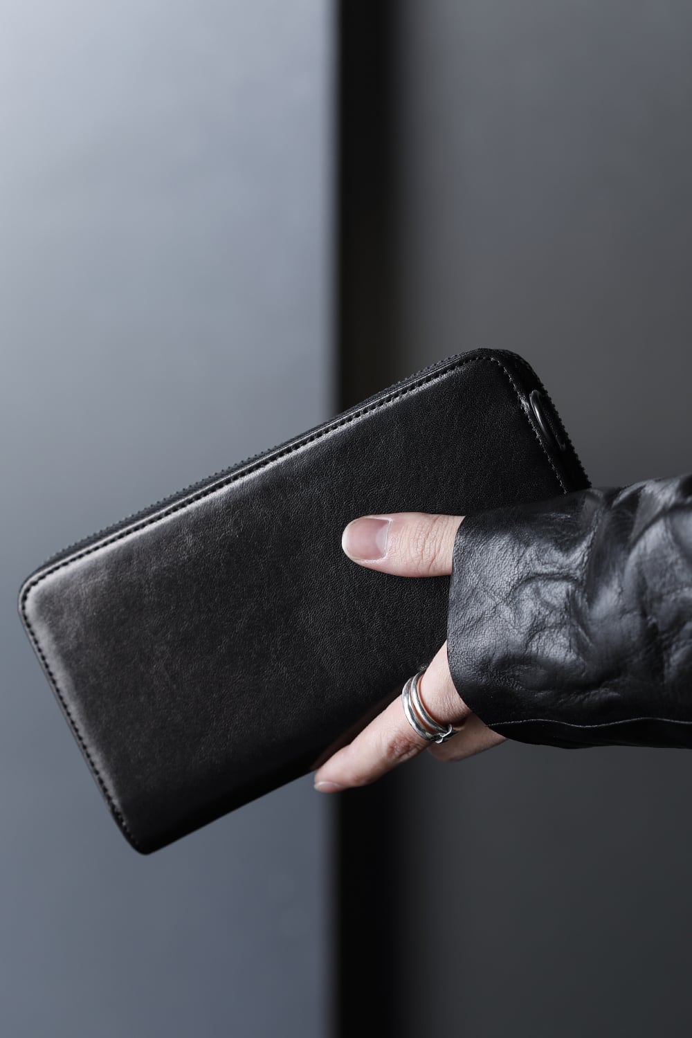 Leather long wallet fold 'minimal' shine 2