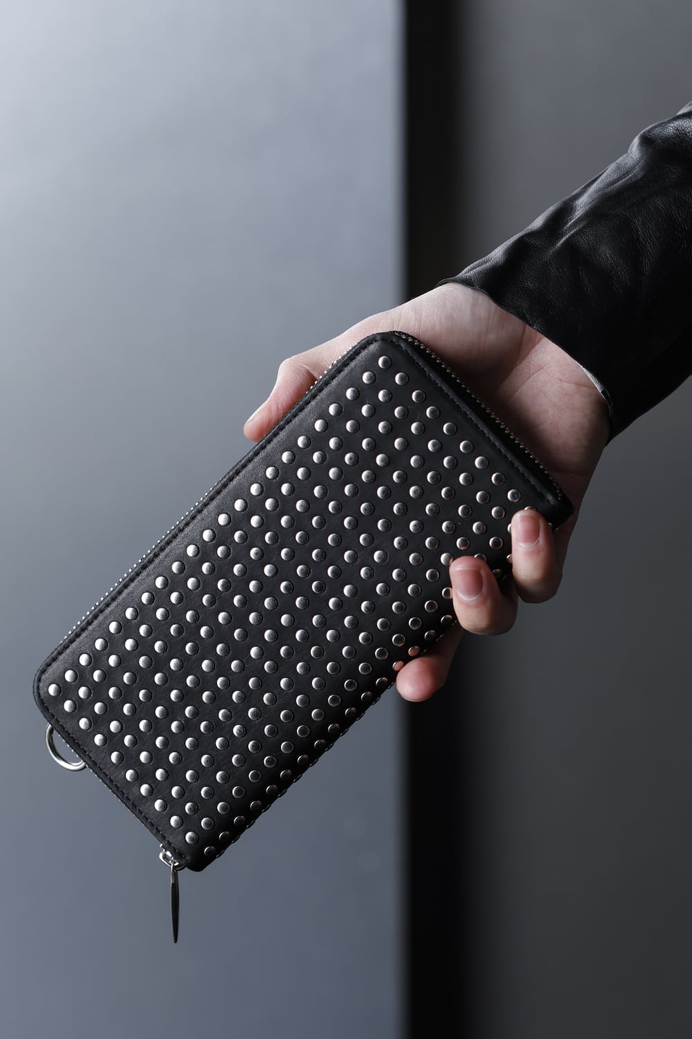 Leather long wallet fold 'all-studs' 2 Silver