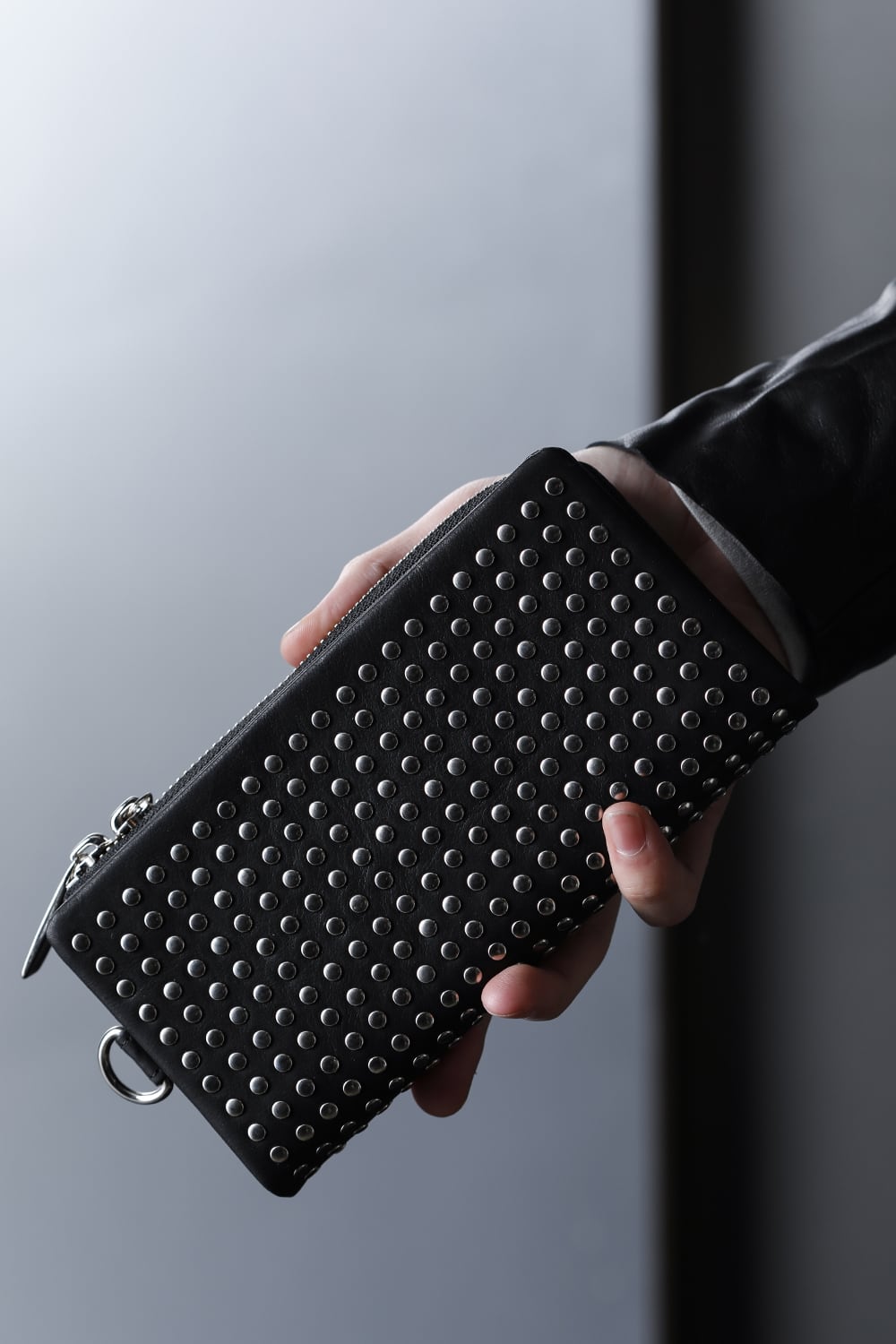 Leather long wallet 'all-studs' 2 Silver