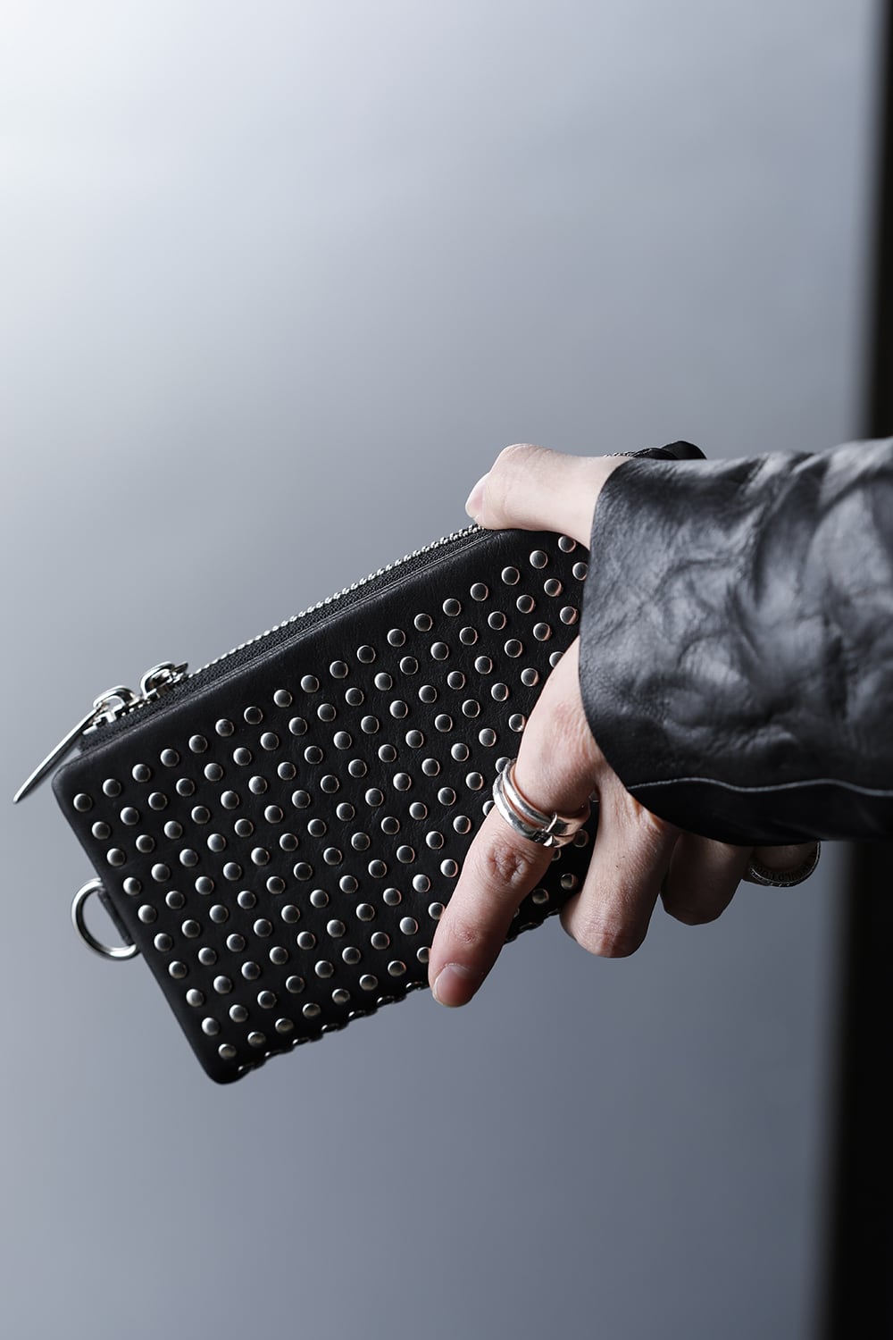 Leather long wallet 'all-studs' 2 Silver