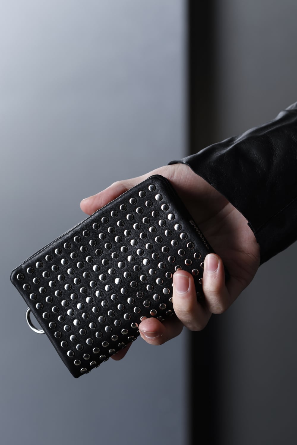 Leather micro wallet 'all-studs' 2 Silver