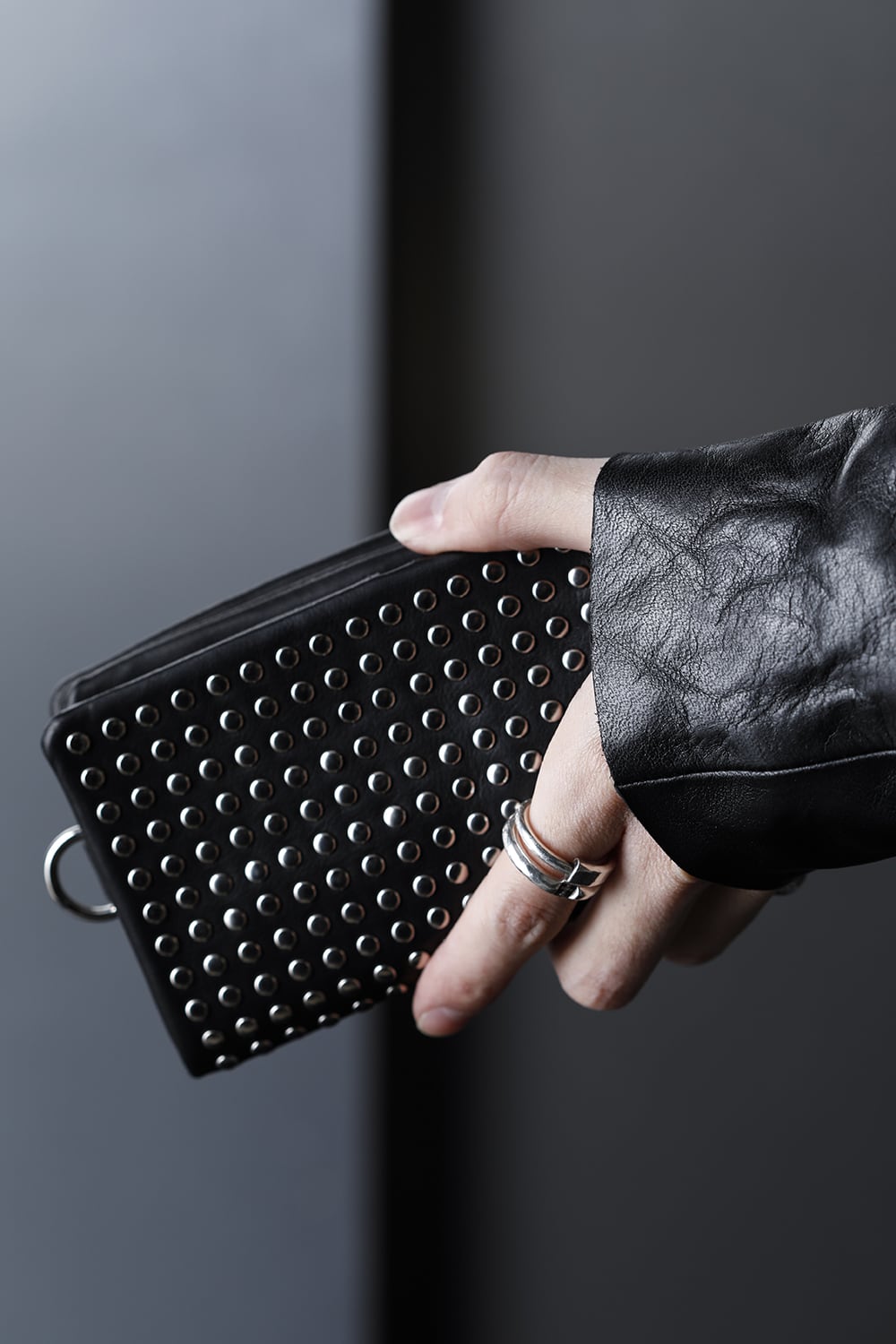 Leather micro wallet 'all-studs' 2 Silver