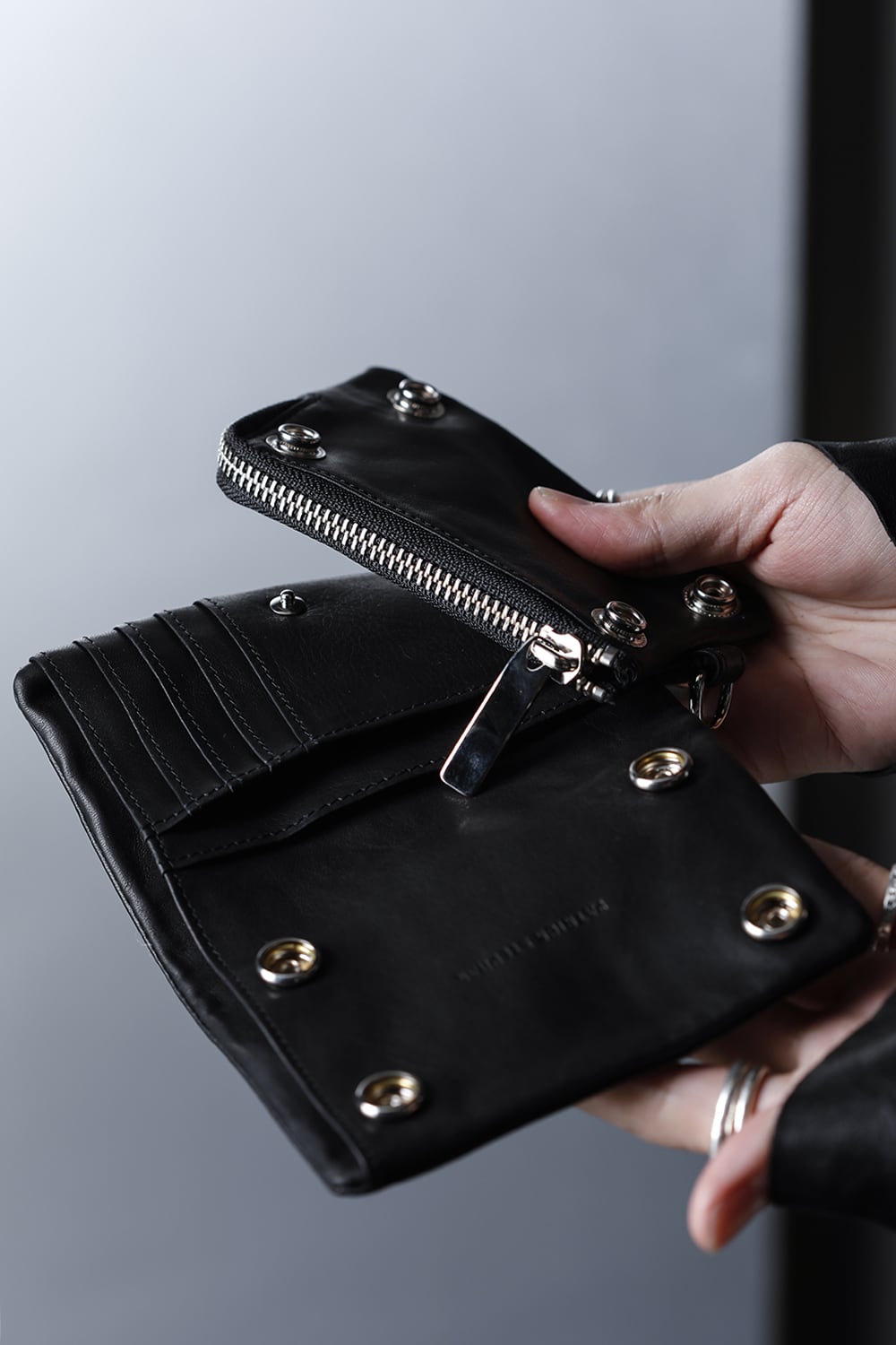 Leather micro wallet 'all-studs' 2 Silver