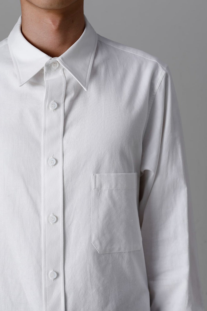 Shirt Collar Plaket Blouse  White