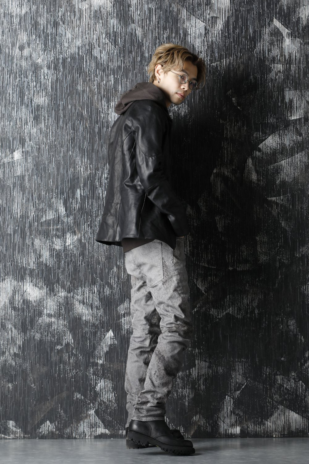 Over Cold Dye Print 3D Curved Slim Pants