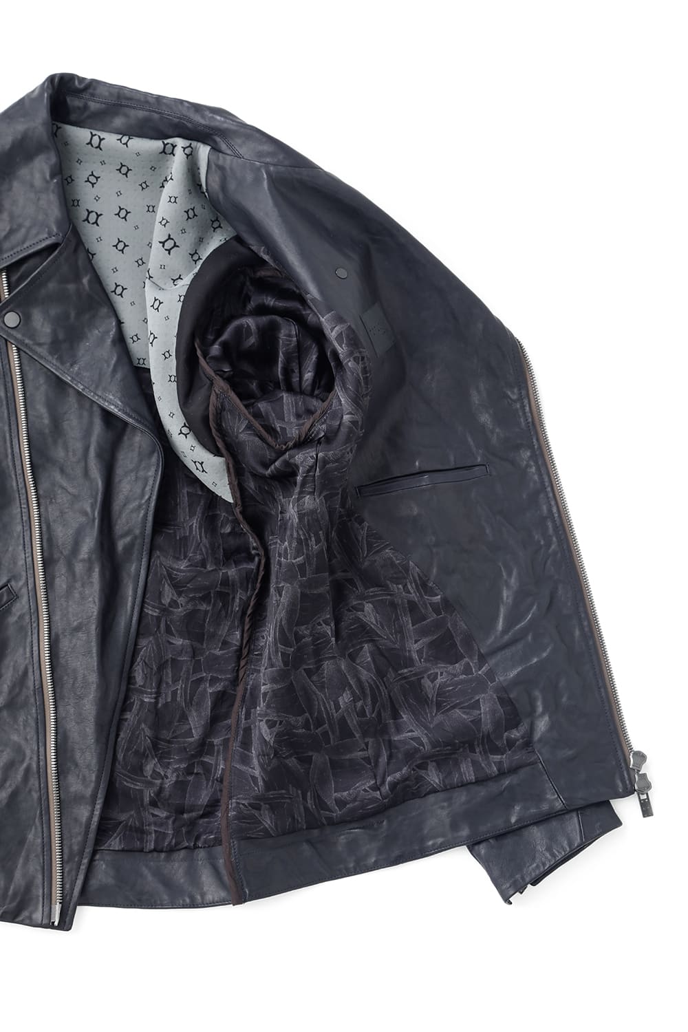 GUIDI Calf Leather Double Riders Jacket Dark Blue　