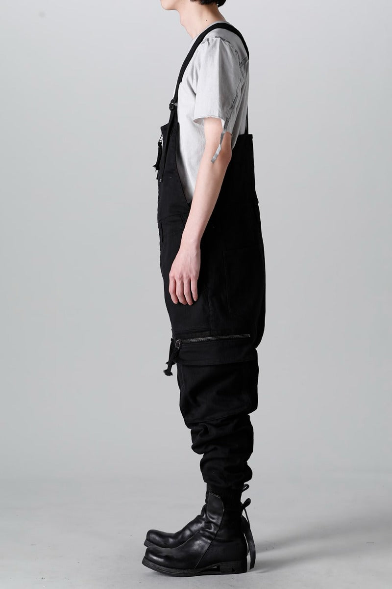 Hyper Stretch Cotton Denim Cargo Overalls  Black