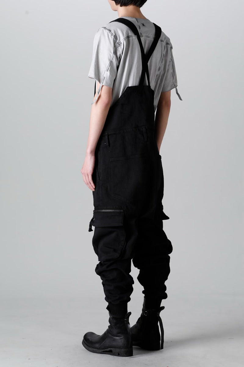 Hyper Stretch Cotton Denim Cargo Overalls  Black