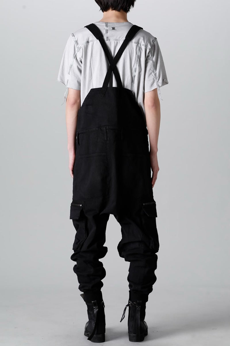 Hyper Stretch Cotton Denim Cargo Overalls  Black