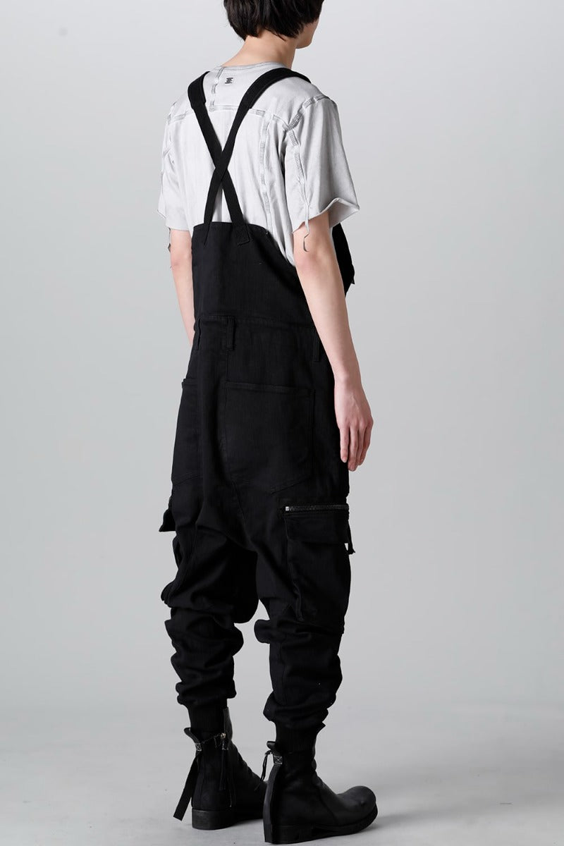 Hyper Stretch Cotton Denim Cargo Overalls  Black