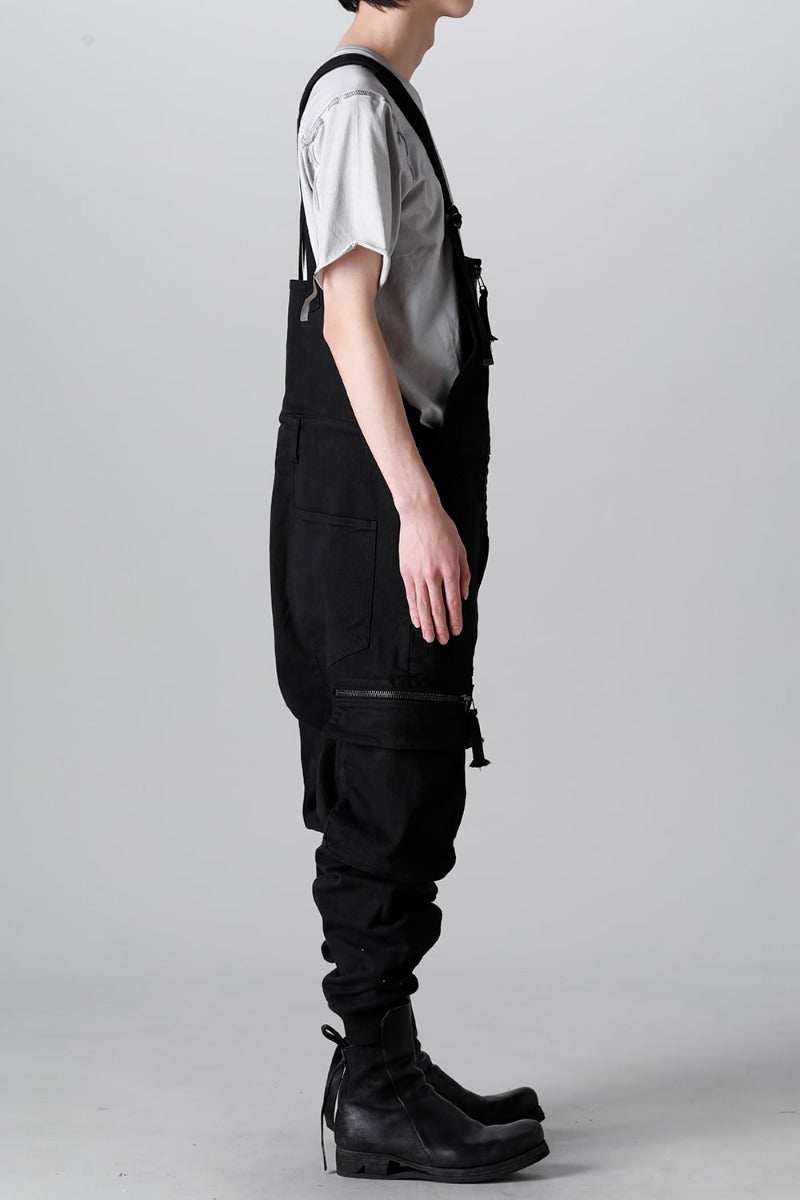 Hyper Stretch Cotton Denim Cargo Overalls  Black