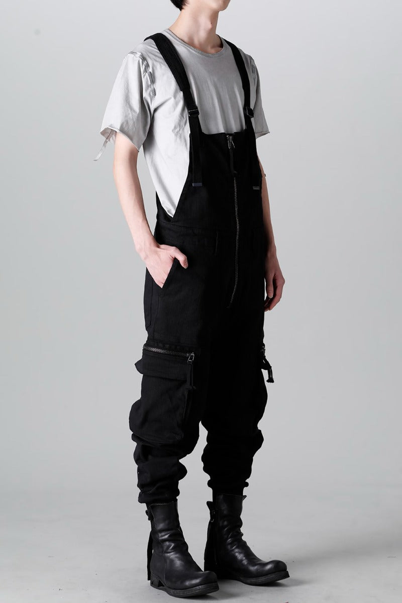 Hyper Stretch Cotton Denim Cargo Overalls  Black