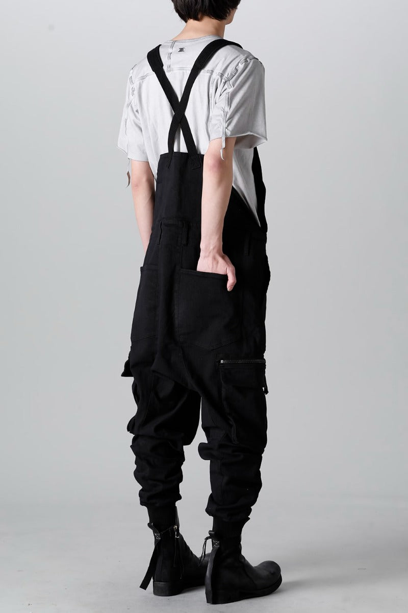 Hyper Stretch Cotton Denim Cargo Overalls  Black