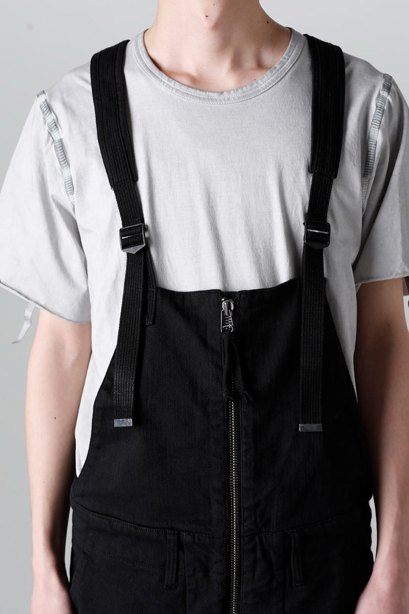 Hyper Stretch Cotton Denim Cargo Overalls  Black