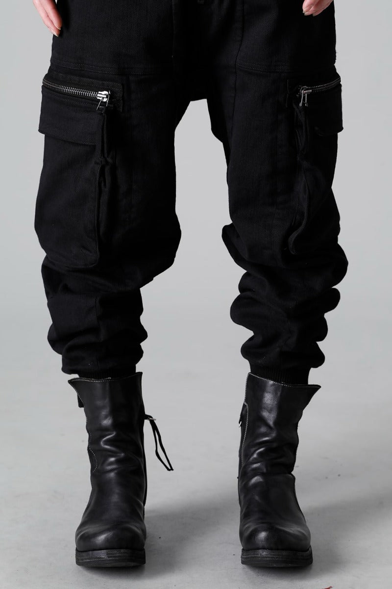 Hyper Stretch Cotton Denim Cargo Overalls  Black