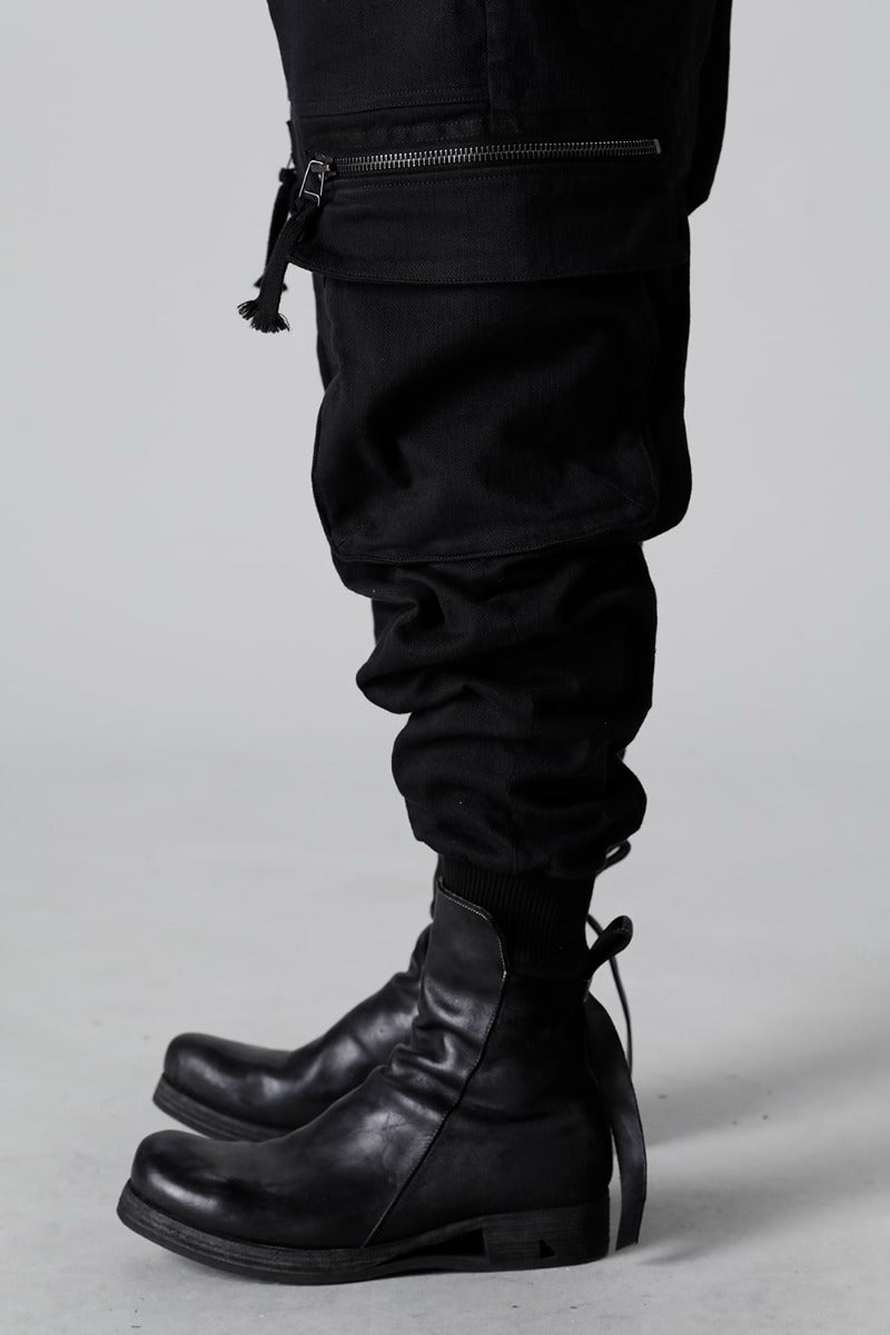 Hyper Stretch Cotton Denim Cargo Overalls  Black