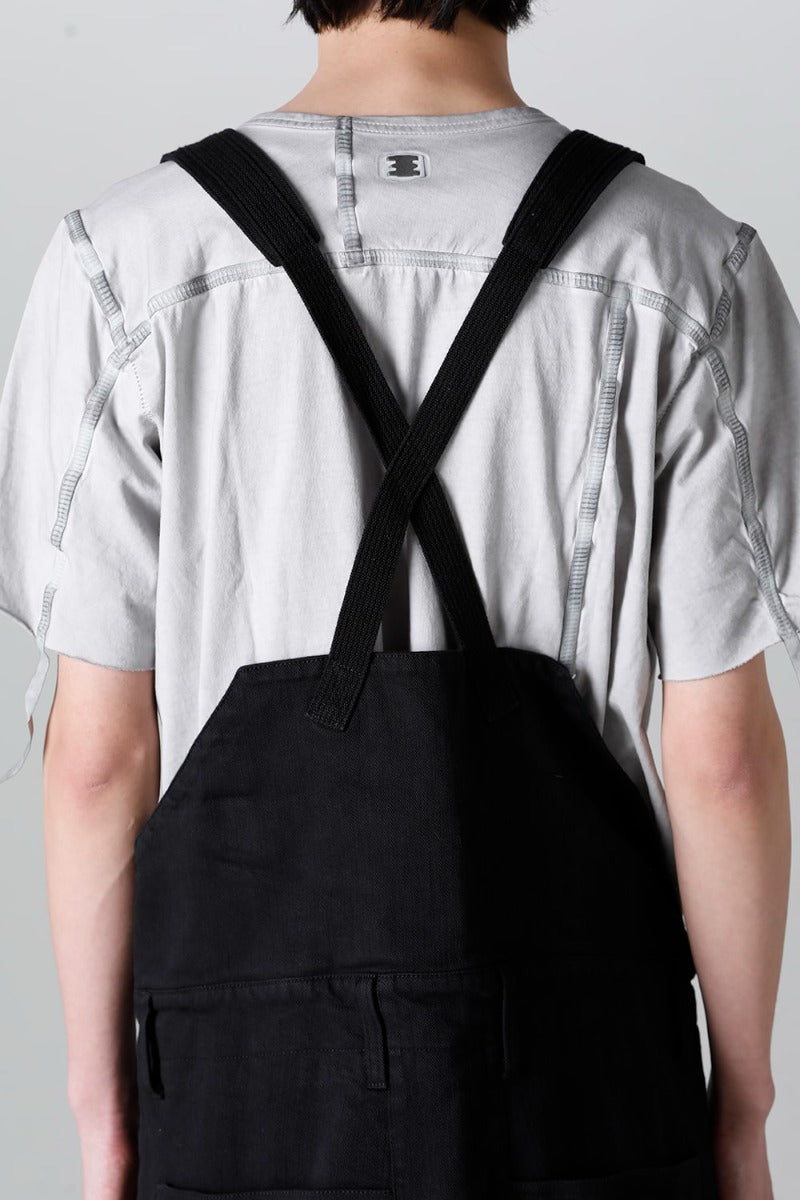 Hyper Stretch Cotton Denim Cargo Overalls  Black