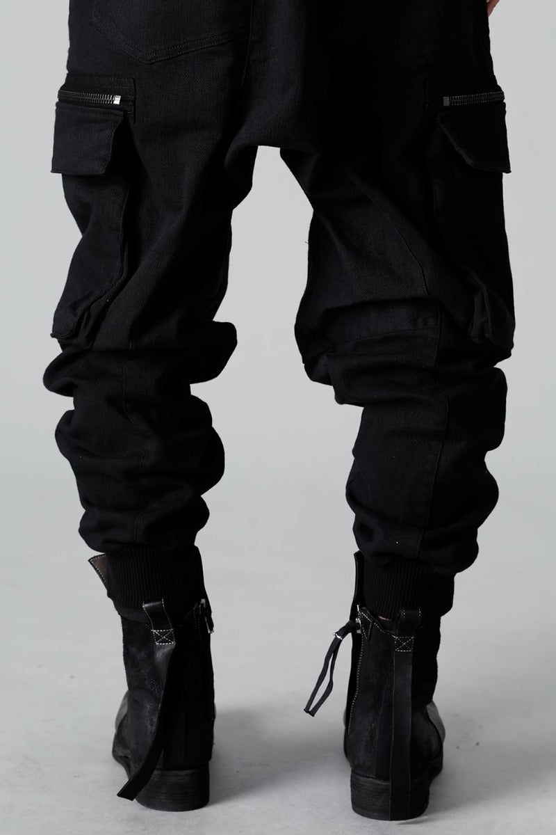 Hyper Stretch Cotton Denim Cargo Overalls  Black