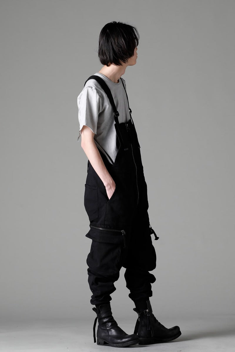 Hyper Stretch Cotton Denim Cargo Overalls  Black