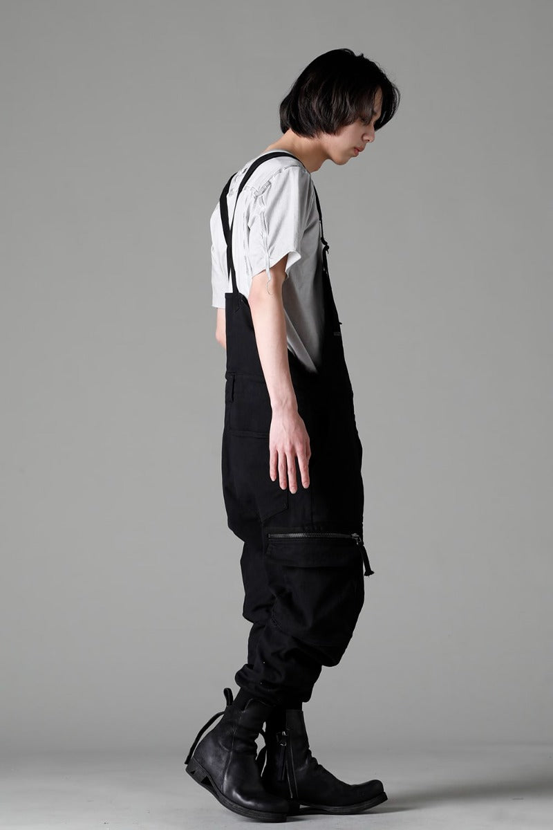 Hyper Stretch Cotton Denim Cargo Overalls  Black