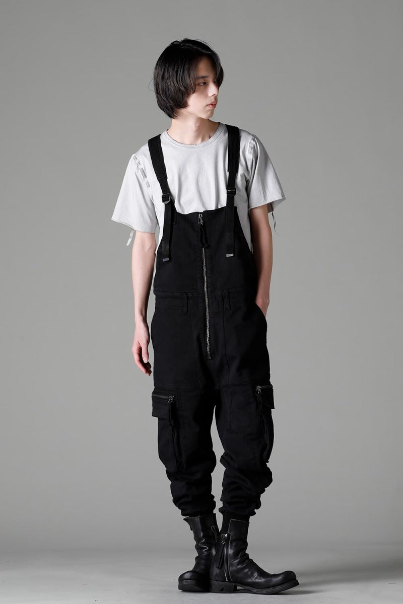 Hyper Stretch Cotton Denim Cargo Overalls  Black